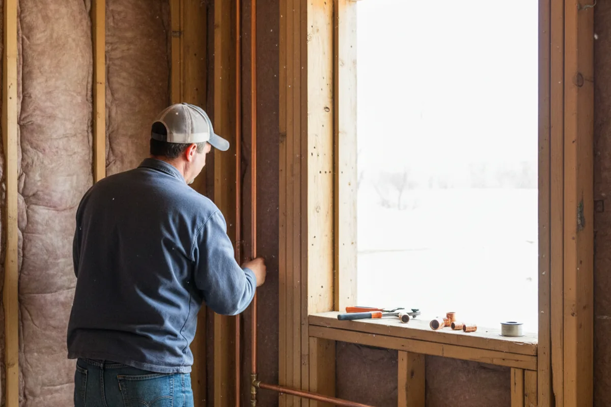 Licensed plumber running new copper supply lines in a Premier home