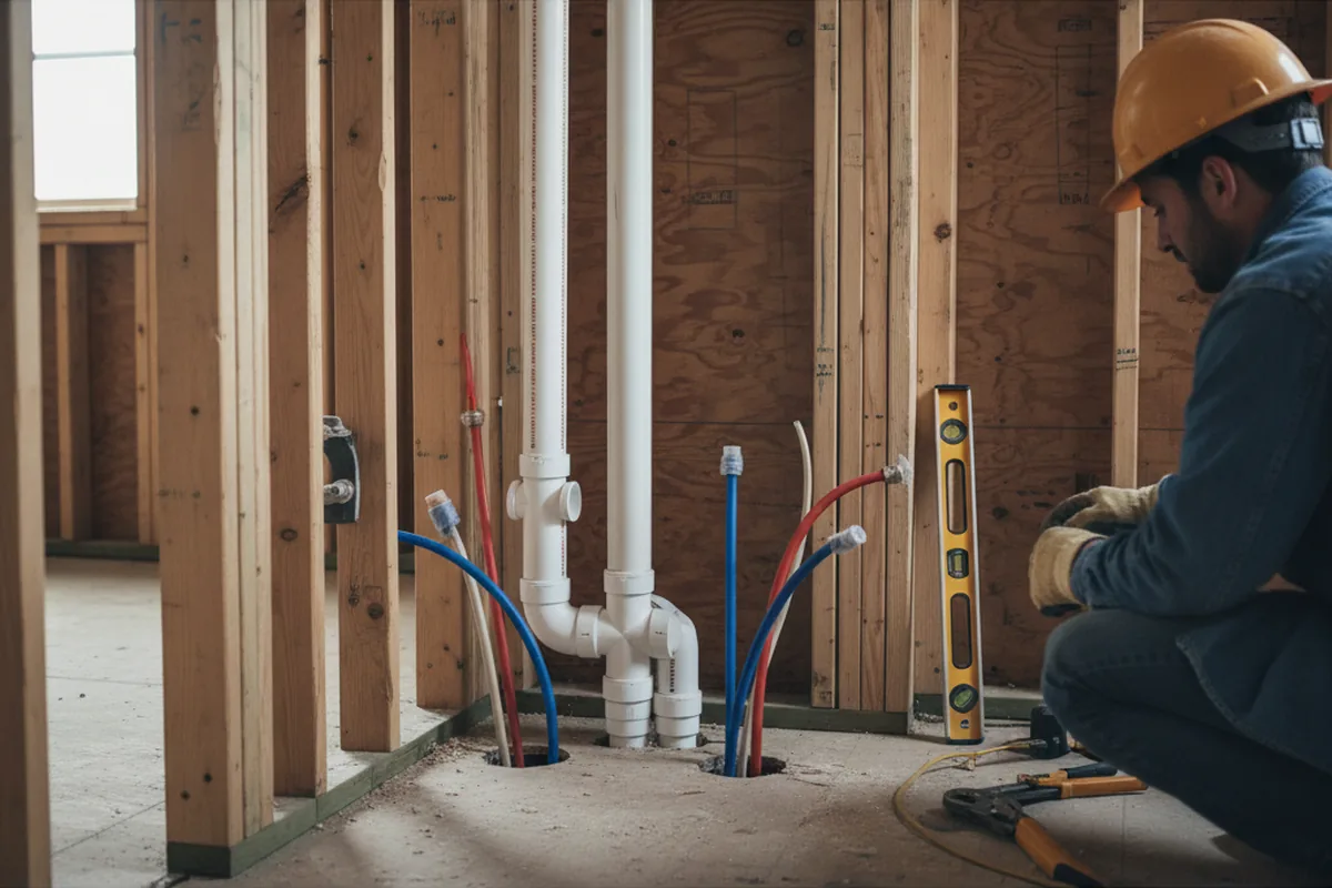 Drain and supply rough-in during Sump Pump Repair in Premier